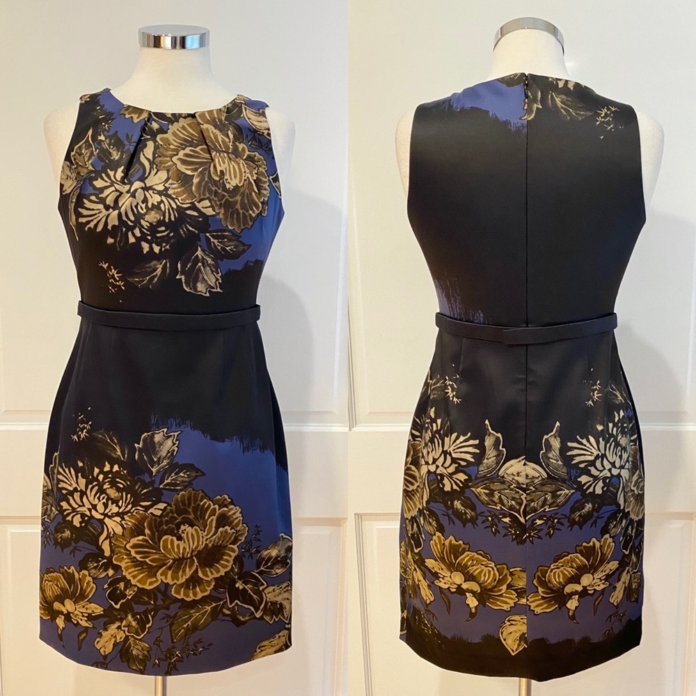 T Tahari Black & Navy Floral Petite Dress